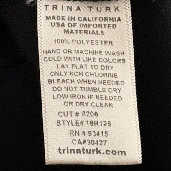 Trina Turk Black Split Neck Blouse XS Long Sleeve Tie Cuff Minimalist Style - Picture 9 of 10